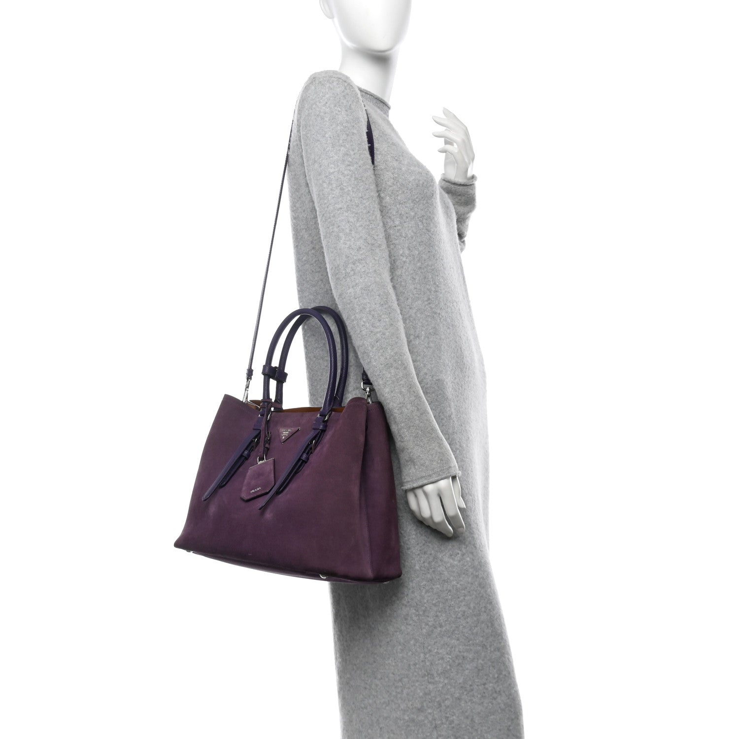 Prada Scamosciato Suede Medium Double Handle Tote Uva Nocciolo 2 of 13