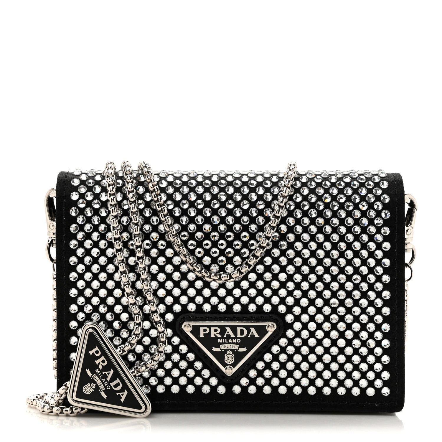 Prada Satin Crystal Metal Triangle Logo Card Holder With Strap Cristal 1 of 10