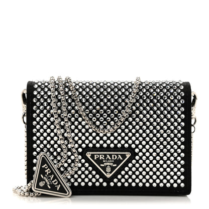 Prada Satin Crystal Metal Triangle Logo Card Holder With Strap Cristal 1 of 10