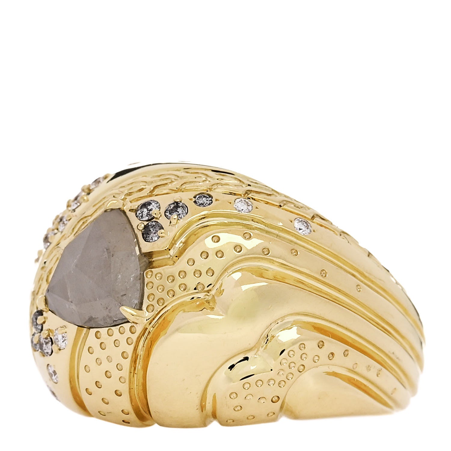 John Hardy 18K Yellow Gold Grey Diamond Lahar Dome Ring 54 7 3 of 5
