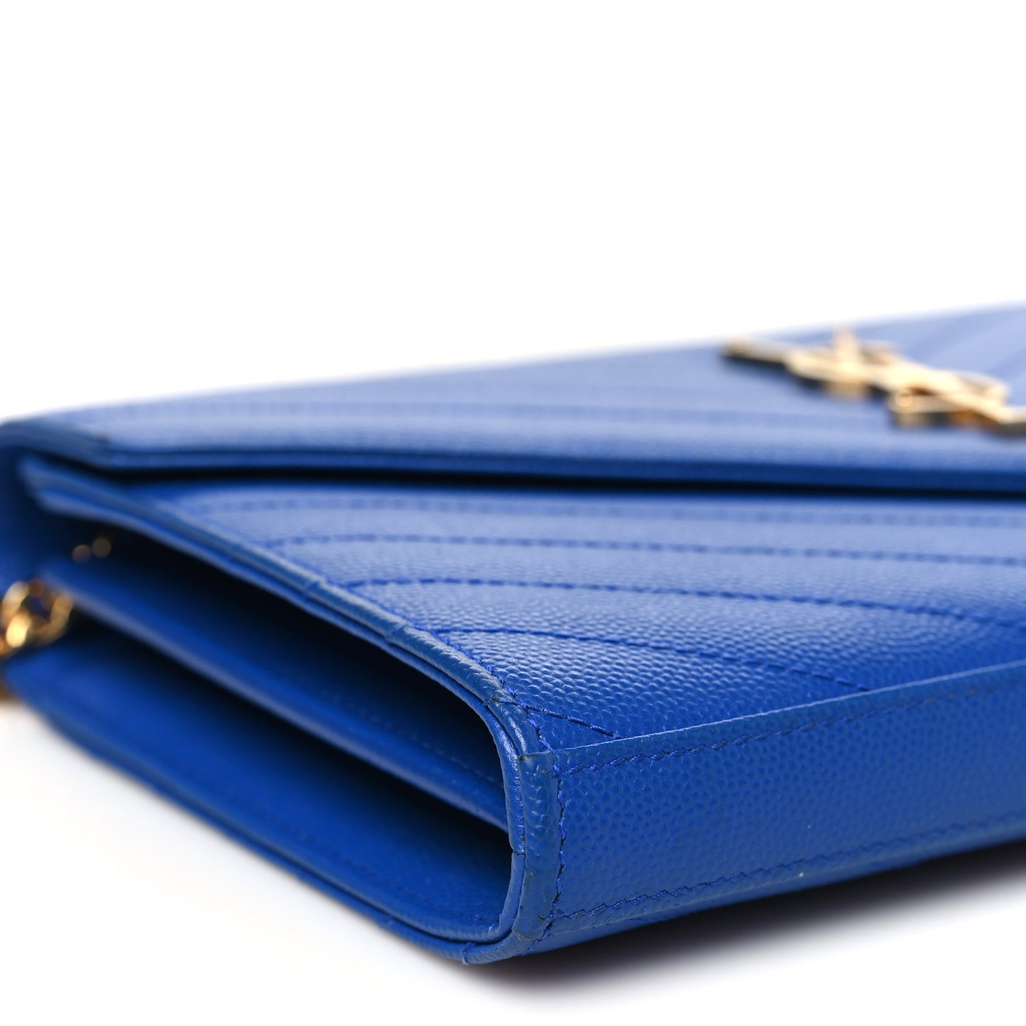 Grain De Poudre Matelasse Chevron Monogram Chain Wallet Blue Majorelle