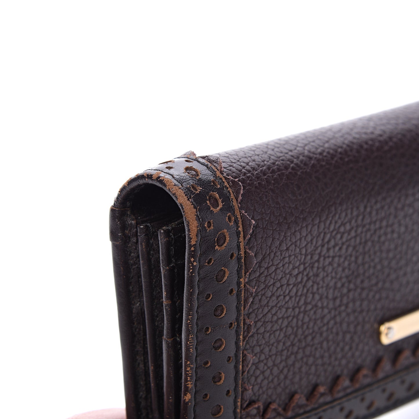 Grainy Calfskin Continental Wallet Dark Brown