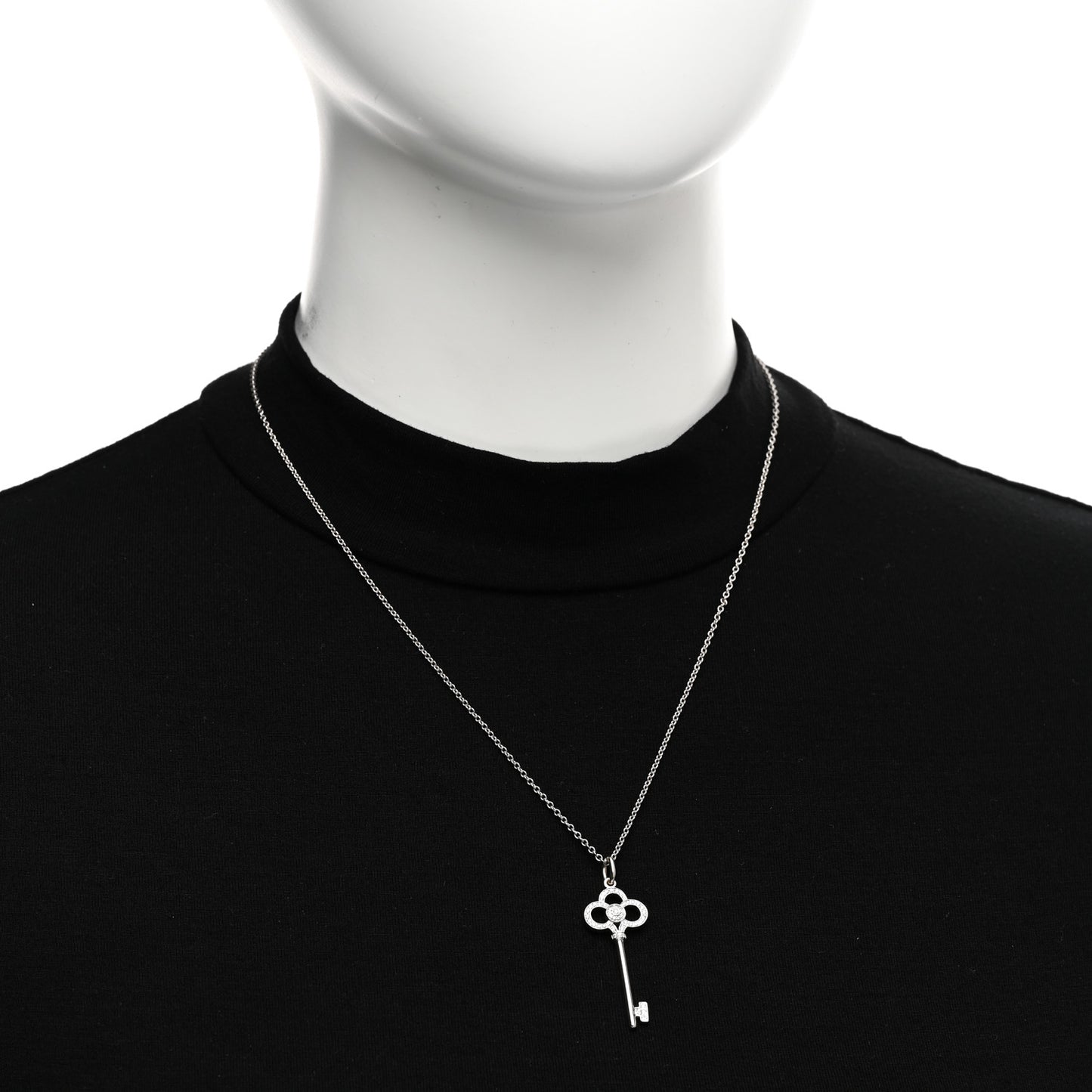 18K White Gold Diamond Mini Crown Key Pendant Necklace