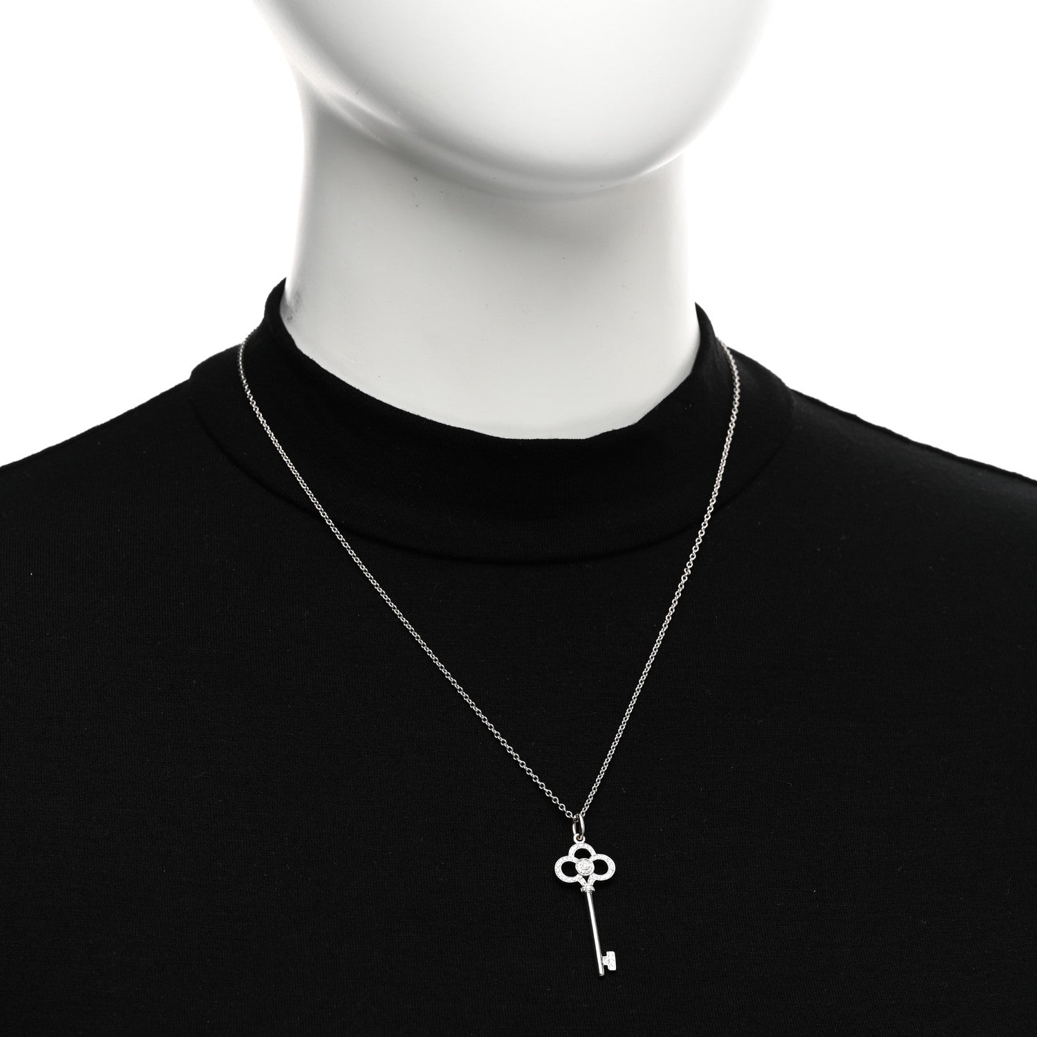 Tiffany 18K White Gold Diamond Mini Crown Key Pendant Necklace 2 of 5