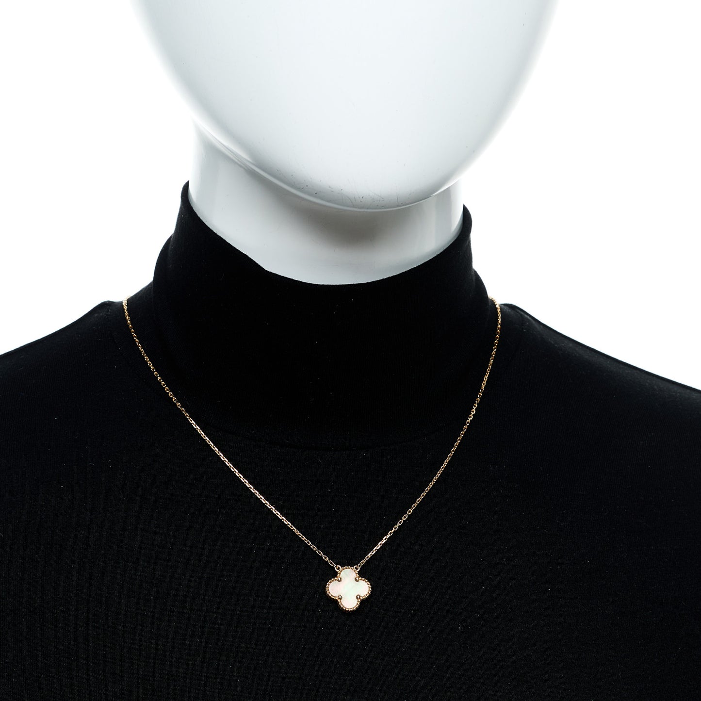 18K Rose Gold Gray Mother of Pearl Vintage Alhambra Pendant Necklace