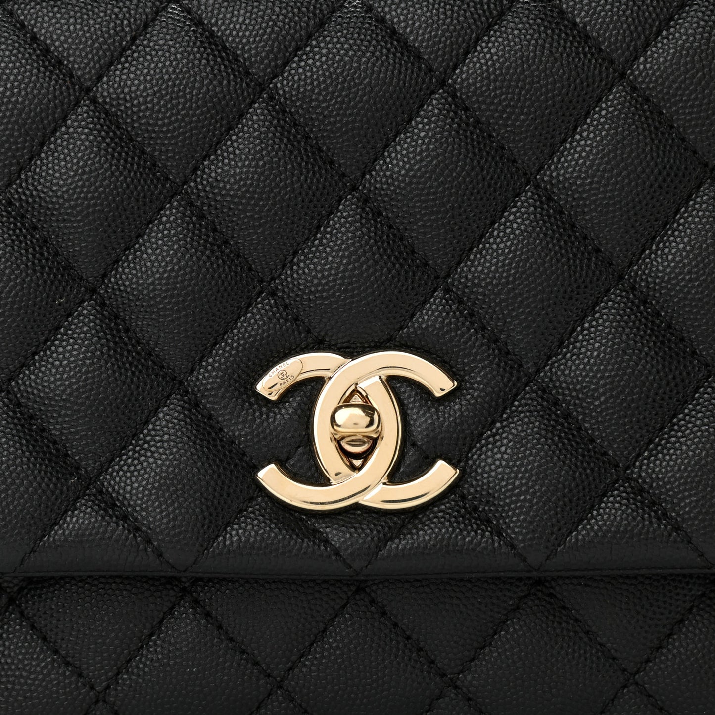 Caviar Lizard Embossed Quilted Small Coco Handle Flap Black