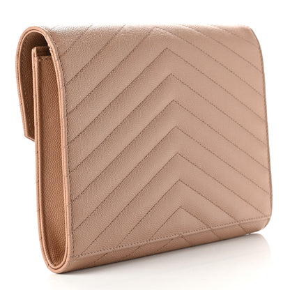 Saint Laurent Grain De Poudre Matelasse Chevron Monogram Envelope Clutch Vintage Peach 3 of 7