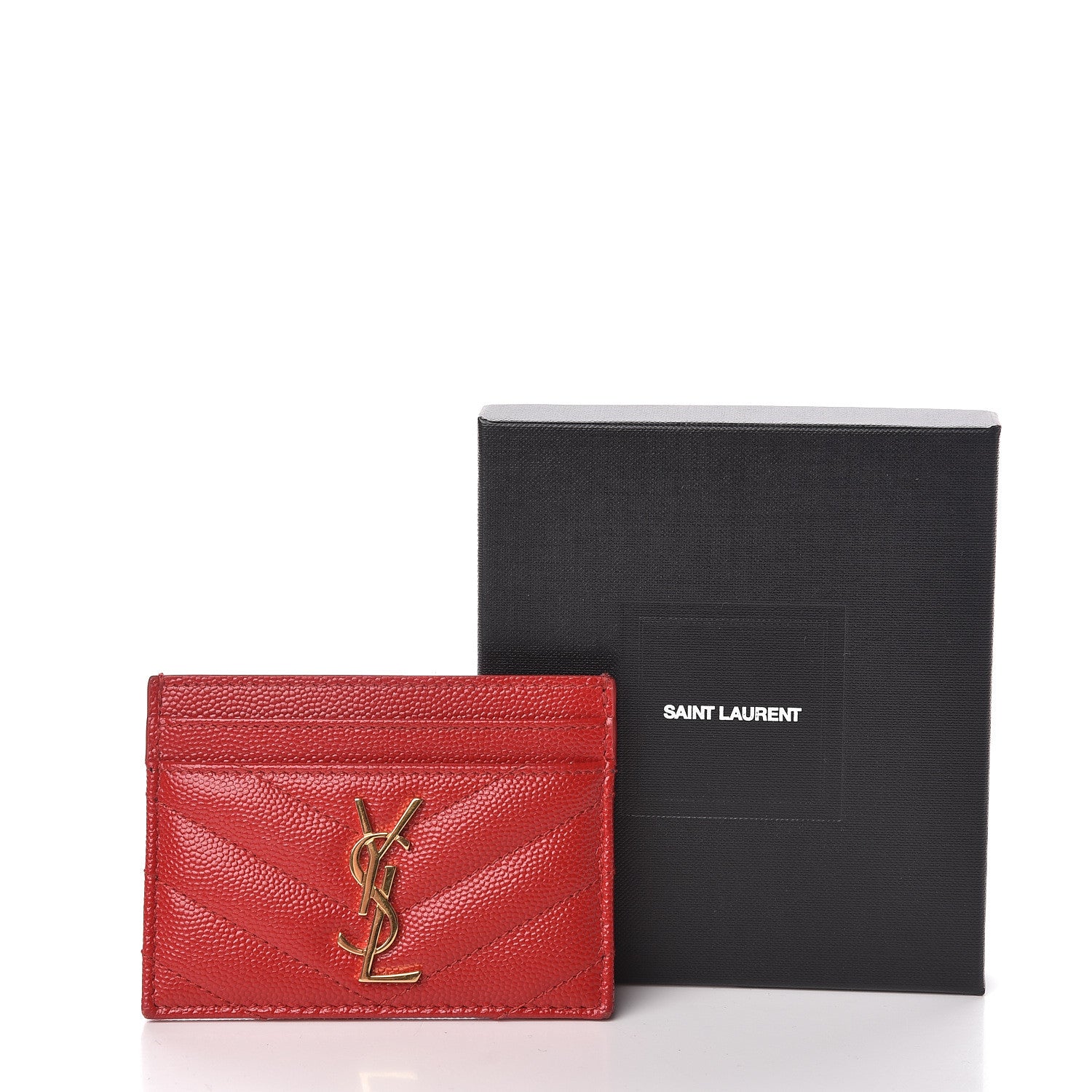Saint Laurent Grain De Poudre Matelasse Chevron Monogram Credit Card Case Bandana Red 8 of 8