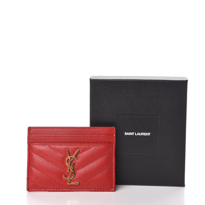 Saint Laurent Grain De Poudre Matelasse Chevron Monogram Credit Card Case Bandana Red 8 of 8