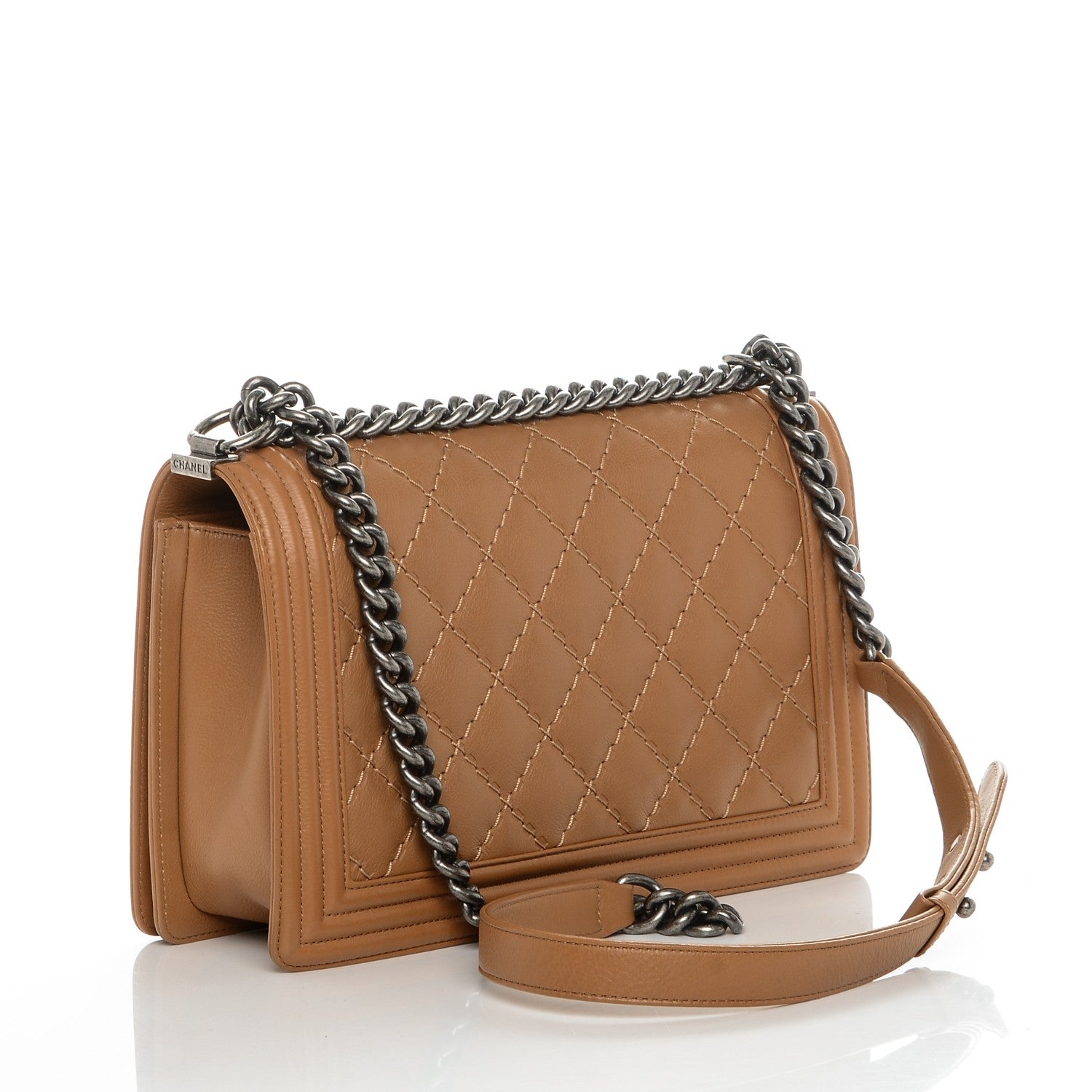 Chanel Calfskin Quilted Double Stitch New Medium Boy Flap Camel 3 of 7