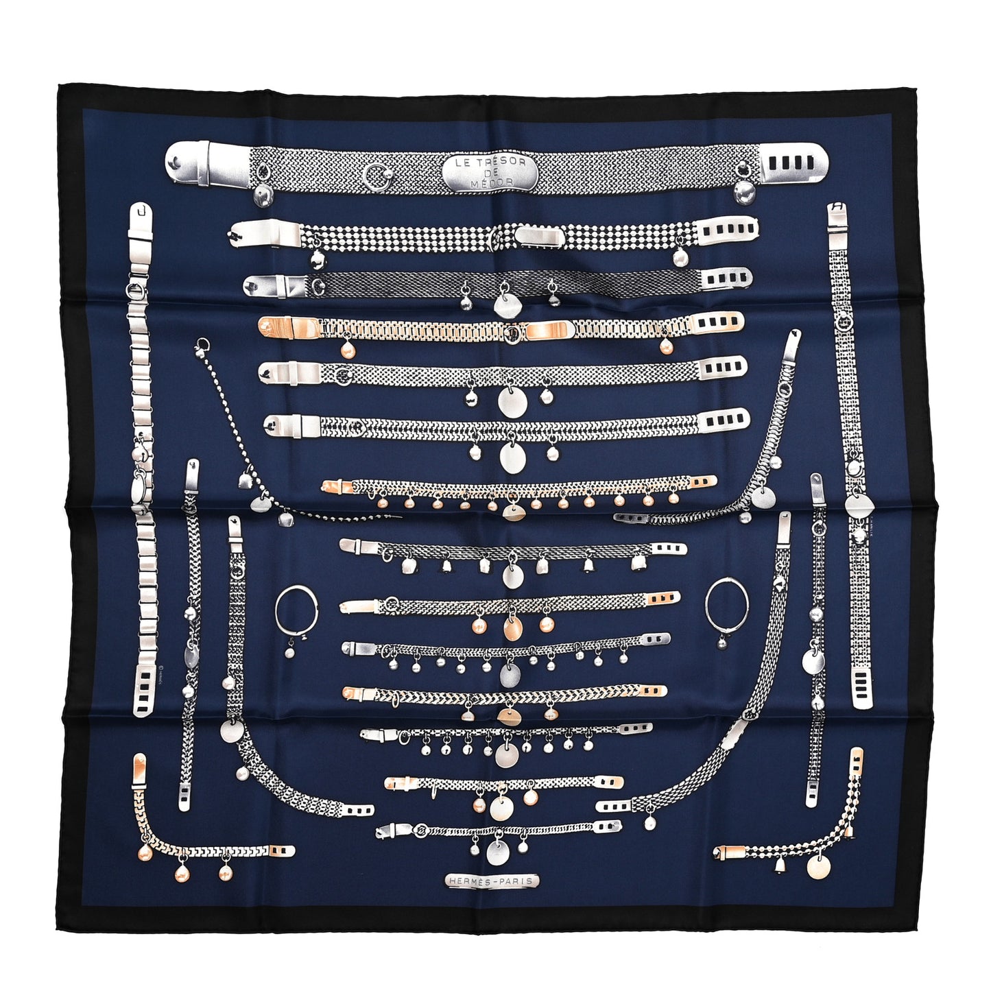 Silk Le Tresor De Medor Scarf 90 Black Bleu Marine Gris