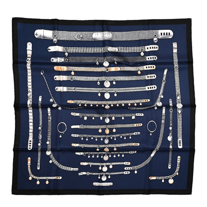 Hermes Silk Le Tresor De Medor Scarf 90 Black Bleu Marine Gris 1 of 5