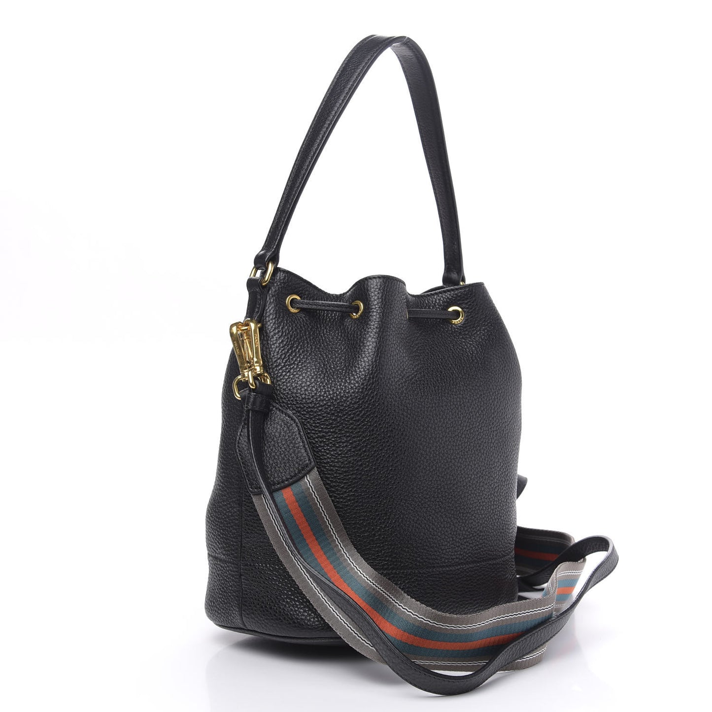 Vitello Daino Drawstring Bucket Black