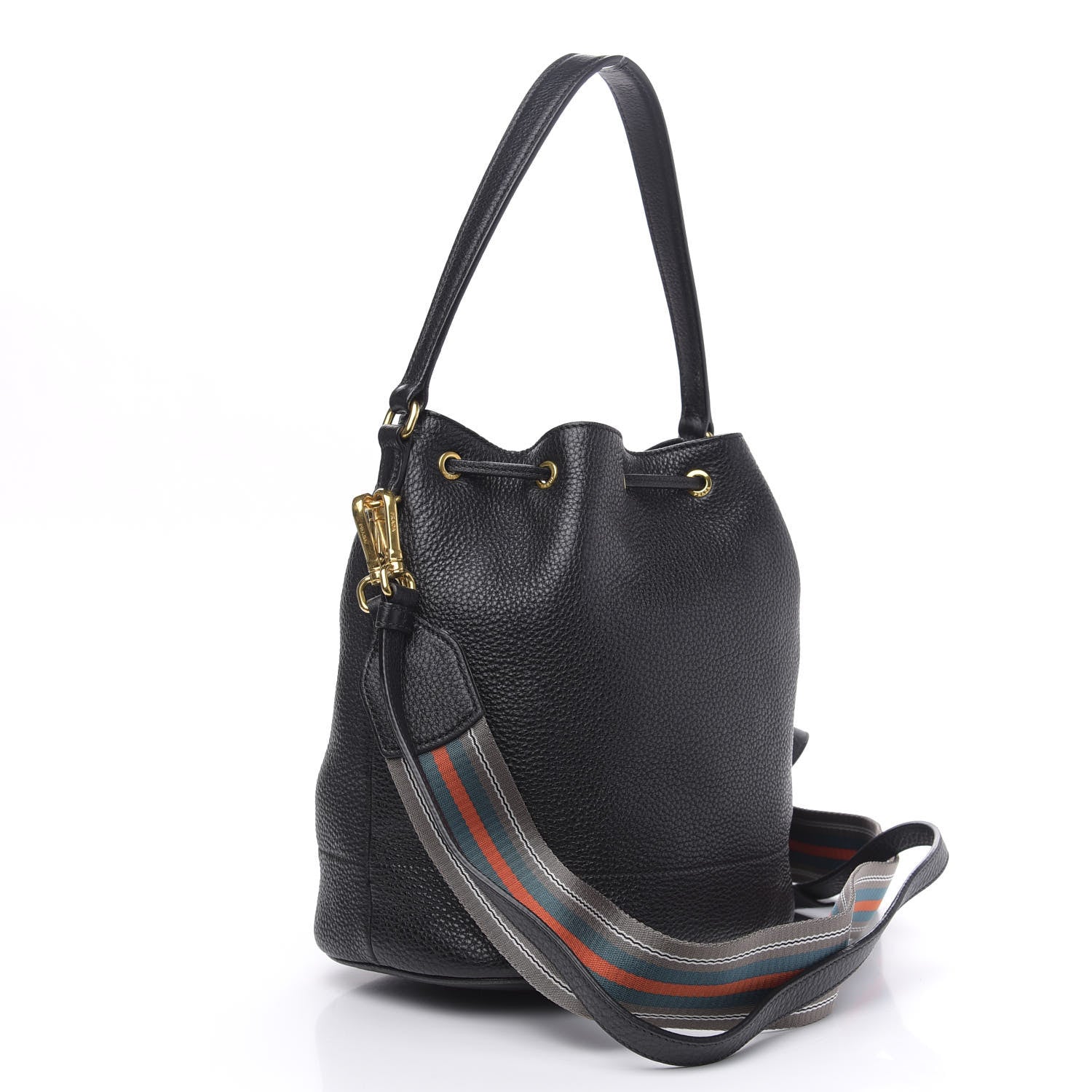 Prada Vitello Daino Drawstring Bucket Black 4 of 10