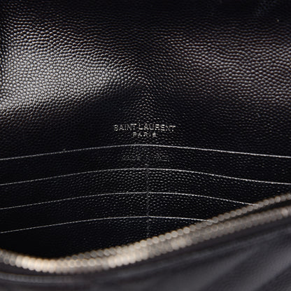 Saint Laurent Grain De Poudre Matelasse Chevron Monogram Envelope Chain Wallet Black 5 of 11