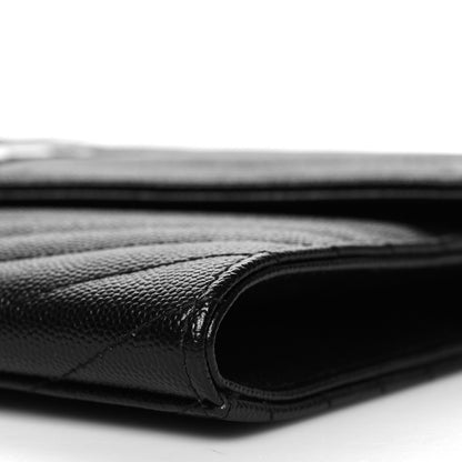 Saint Laurent Grain De Poudre Matelasse Chevron Monogram Envelope Clutch Black 10 of 12