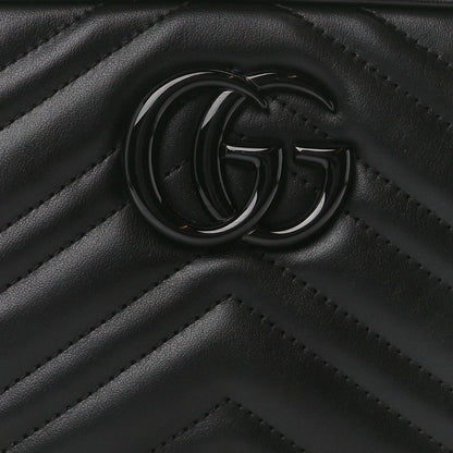 Gucci Calfskin Matelasse Monochrome Small GG Marmont Chain Shoulder Bag Black 9 of 12