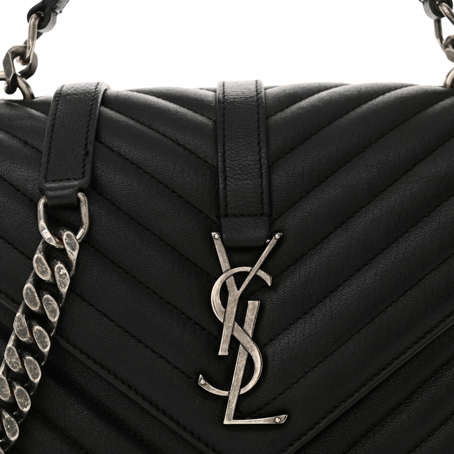 Saint Laurent Sheepskin Matelasse Chevron Monogram Medium College Bag Black 8 of 13