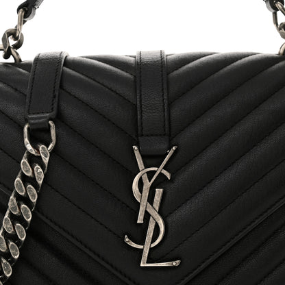 Saint Laurent Sheepskin Matelasse Chevron Monogram Medium College Bag Black 8 of 13