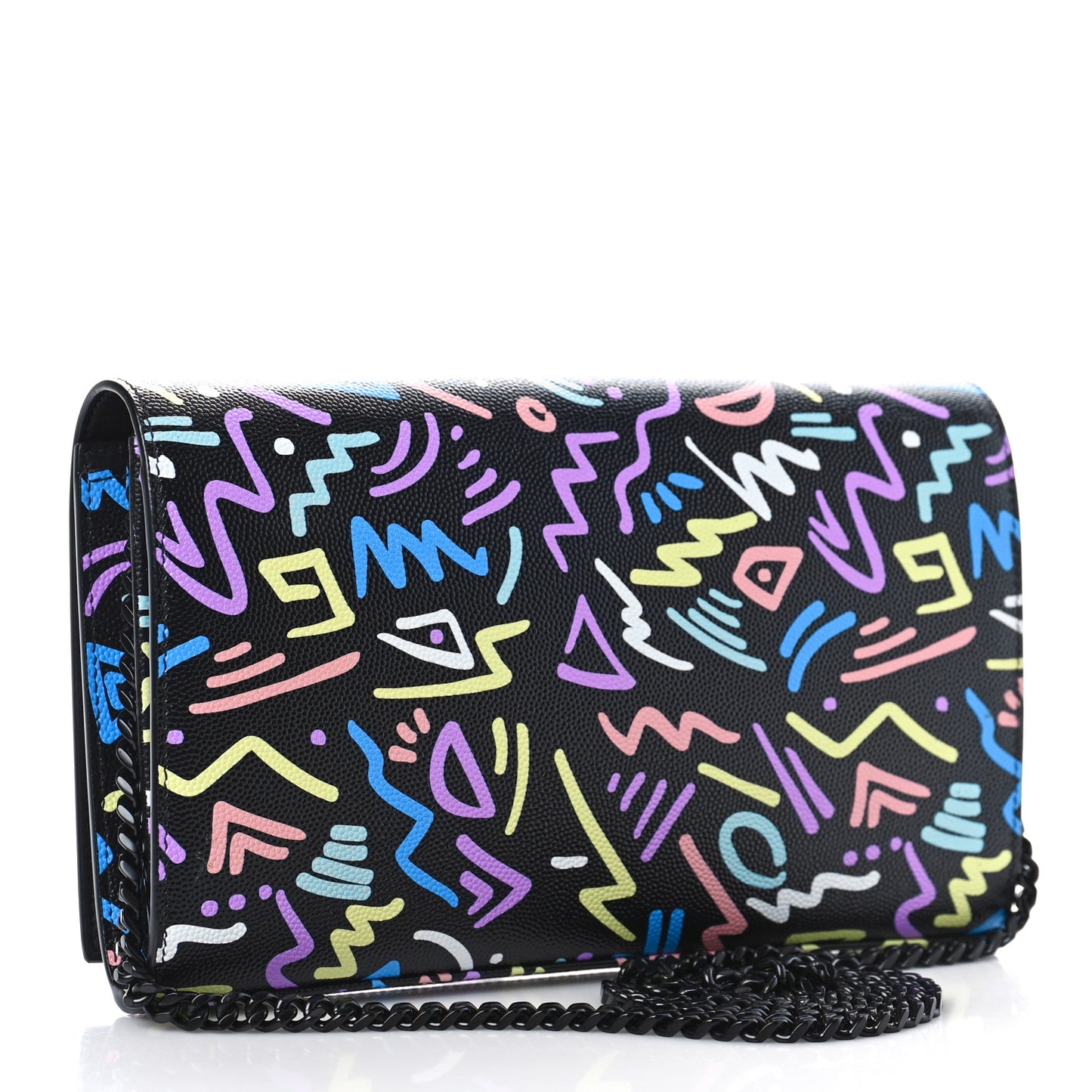 Grain De Poudre Medium Classic Monogram Multicolor Graphic Print Chain Wallet Black
