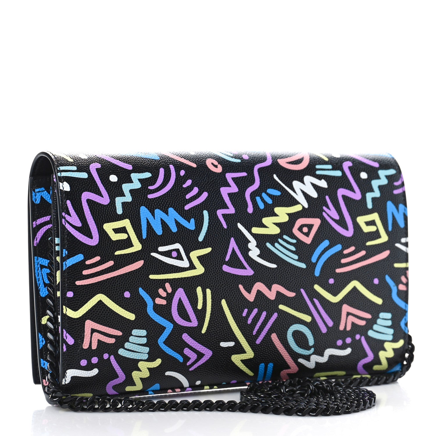 Saint Laurent Grain De Poudre Medium Classic Monogram Multicolor Graphic Print Chain Wallet Black 4 of 9