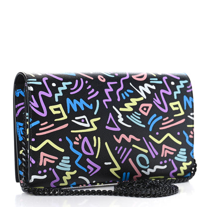 Saint Laurent Grain De Poudre Medium Classic Monogram Multicolor Graphic Print Chain Wallet Black 4 of 9