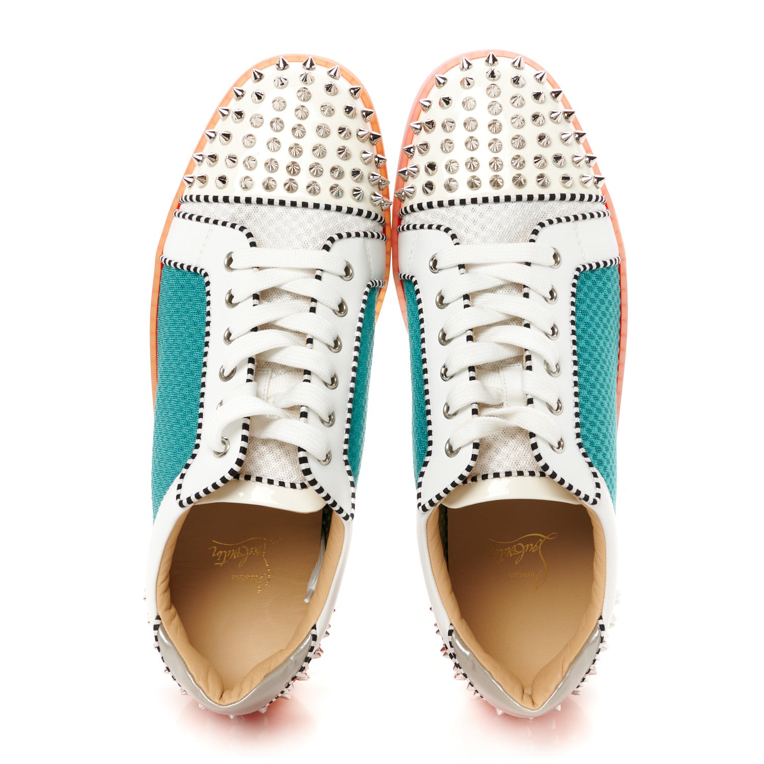 Christian Louboutin Patent Calfskin Mesh Suede Seavaste Flat Sneakers 44 Multicolor 2 of 11
