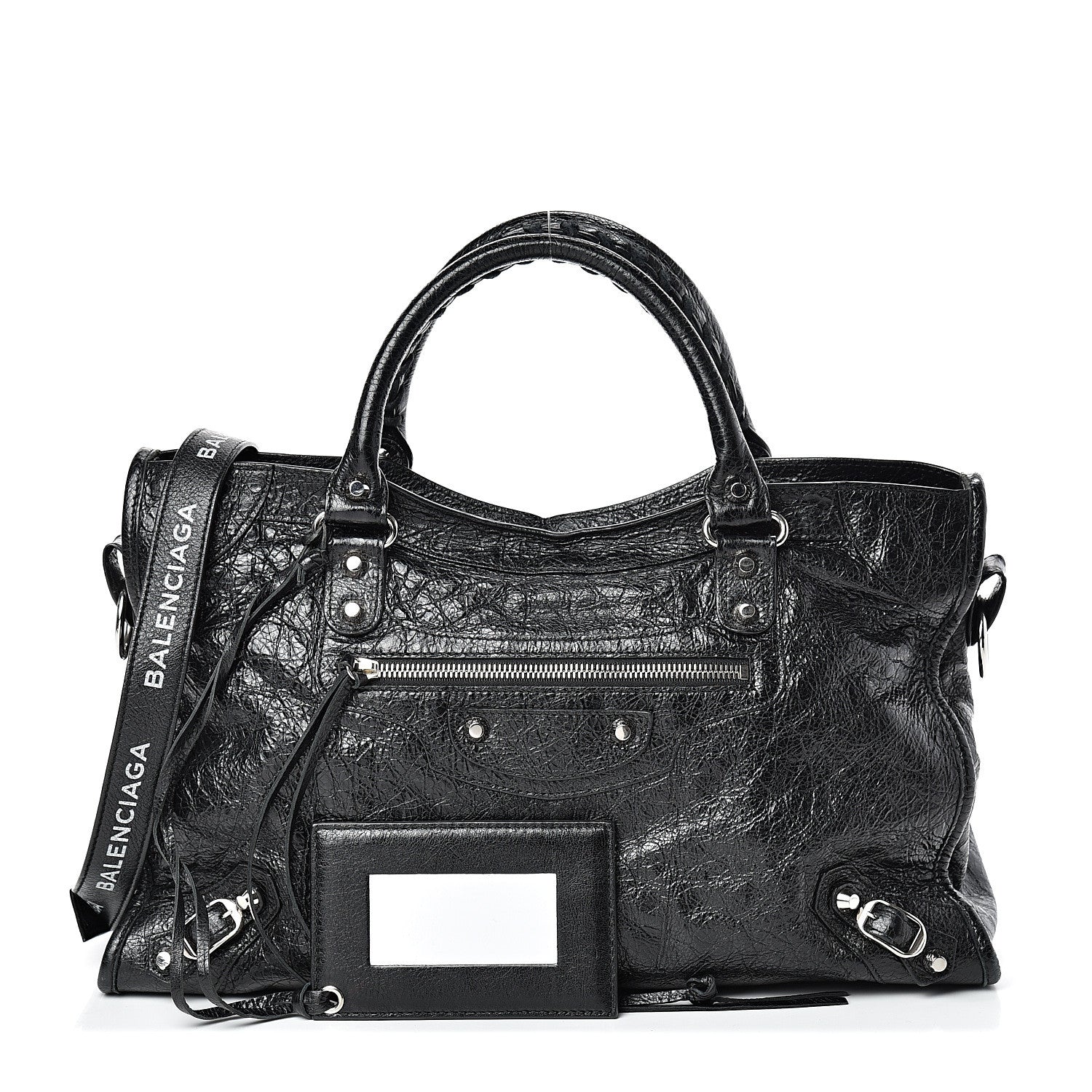 Balenciaga Agneau Classic Silver Hardware City Logo Strap Black White 1 of 12