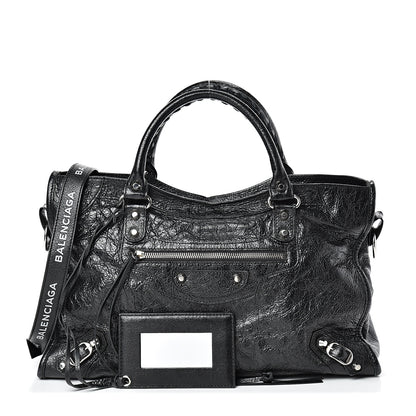 Balenciaga Agneau Classic Silver Hardware City Logo Strap Black White 1 of 12