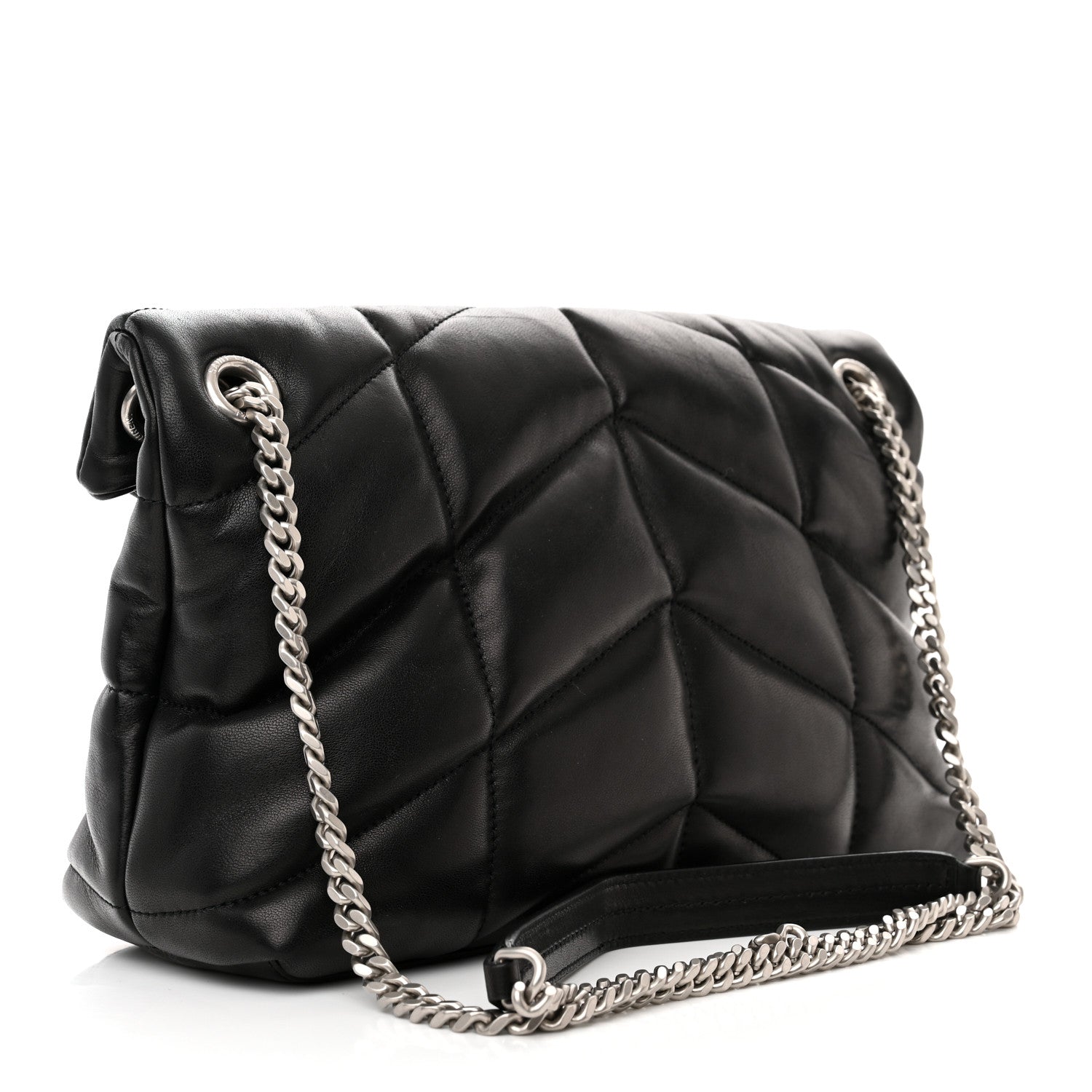 Saint Laurent Lambskin Quilted Small Loulou Puffer Monogram Chain Satchel Black 3 of 11