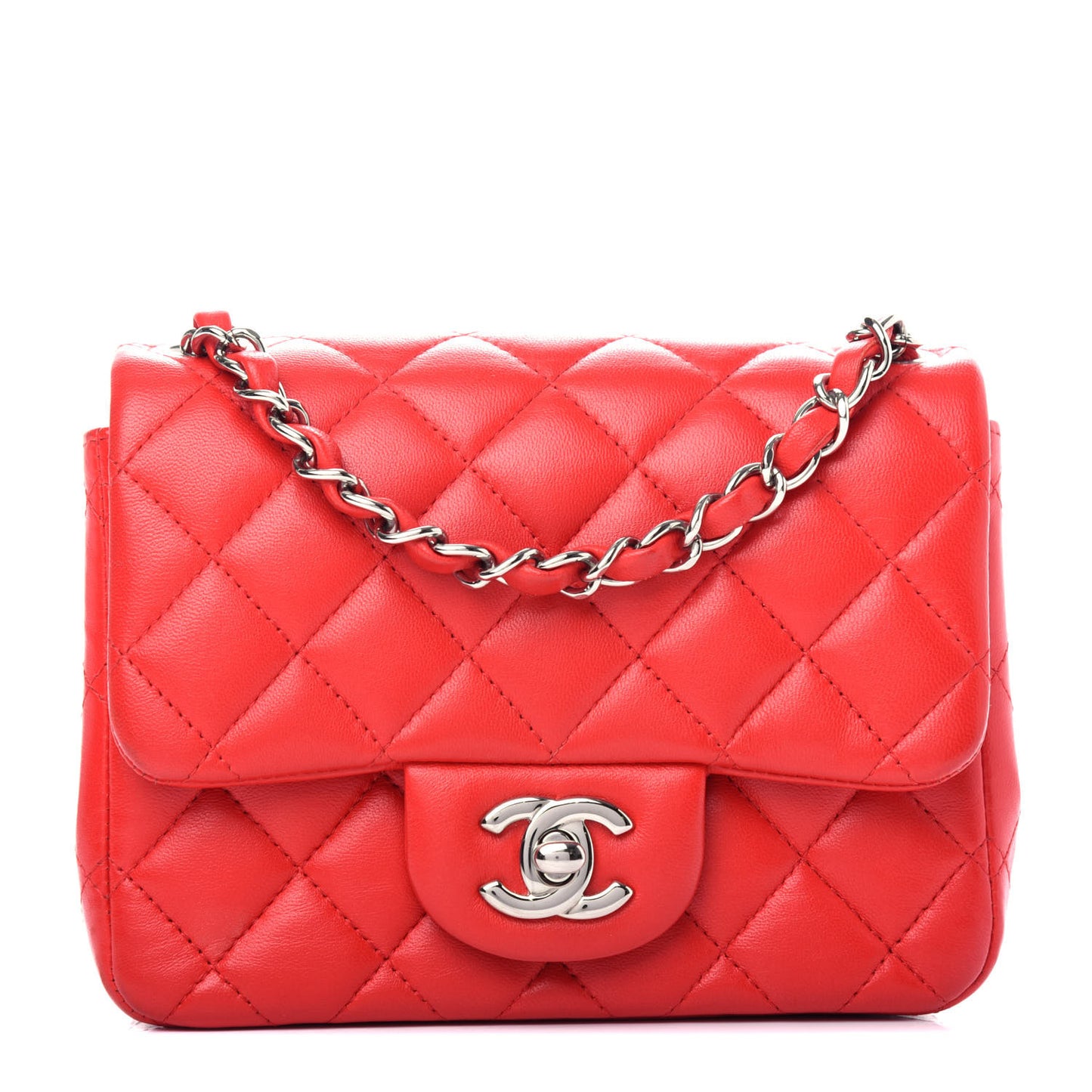 Lambskin Quilted Mini Square Flap Red
