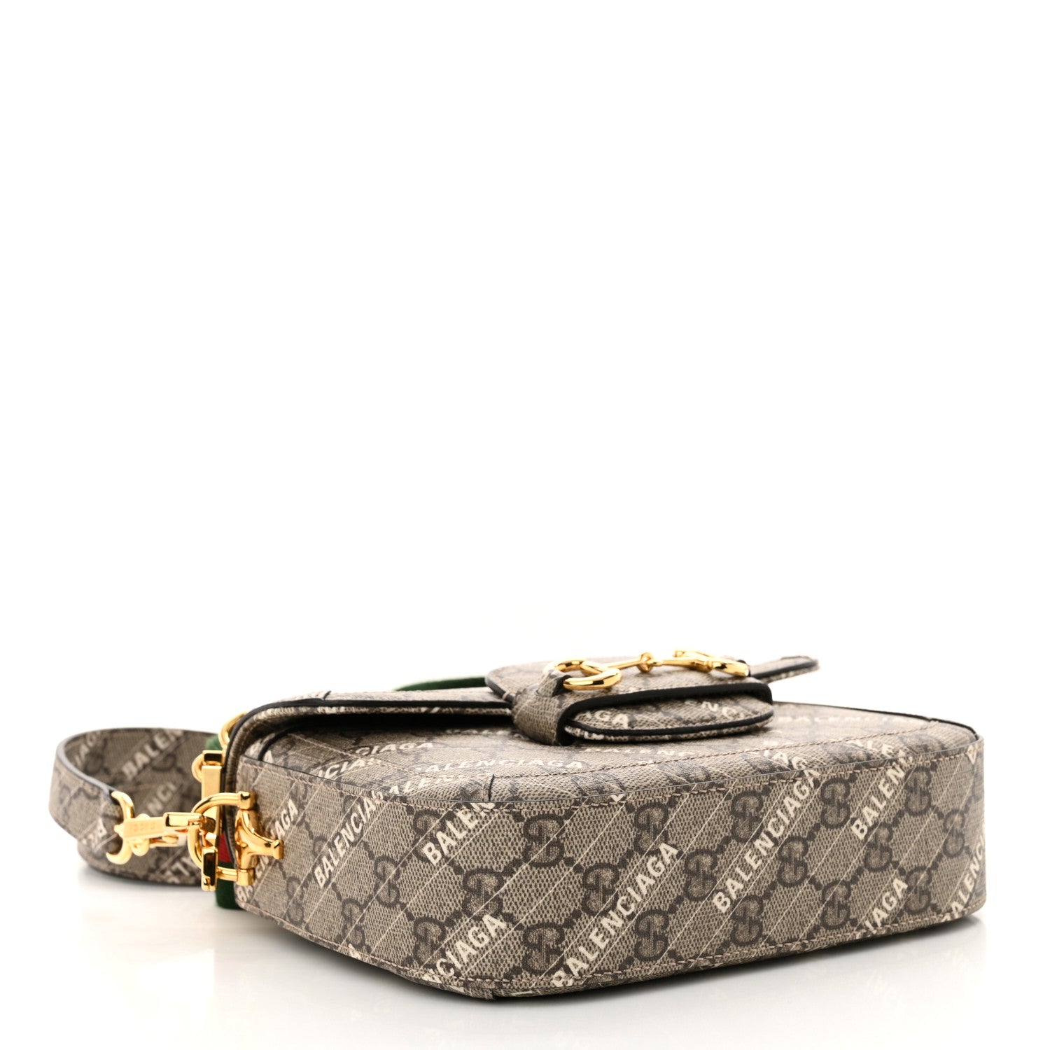 Gucci X BALENCIAGA GG Supreme Monogram Web Logo Print Mini Horsebit 1955 Shoulder Bag Beige Ebony 4 of 11