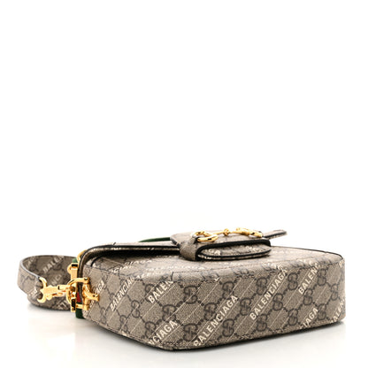 Gucci X BALENCIAGA GG Supreme Monogram Web Logo Print Mini Horsebit 1955 Shoulder Bag Beige Ebony 4 of 11