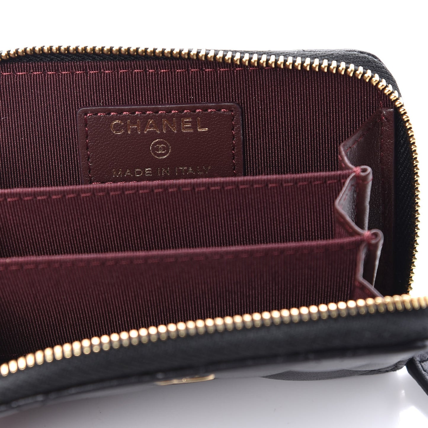 Lambskin Quilted Zip Around Coin Purse Wallet Black