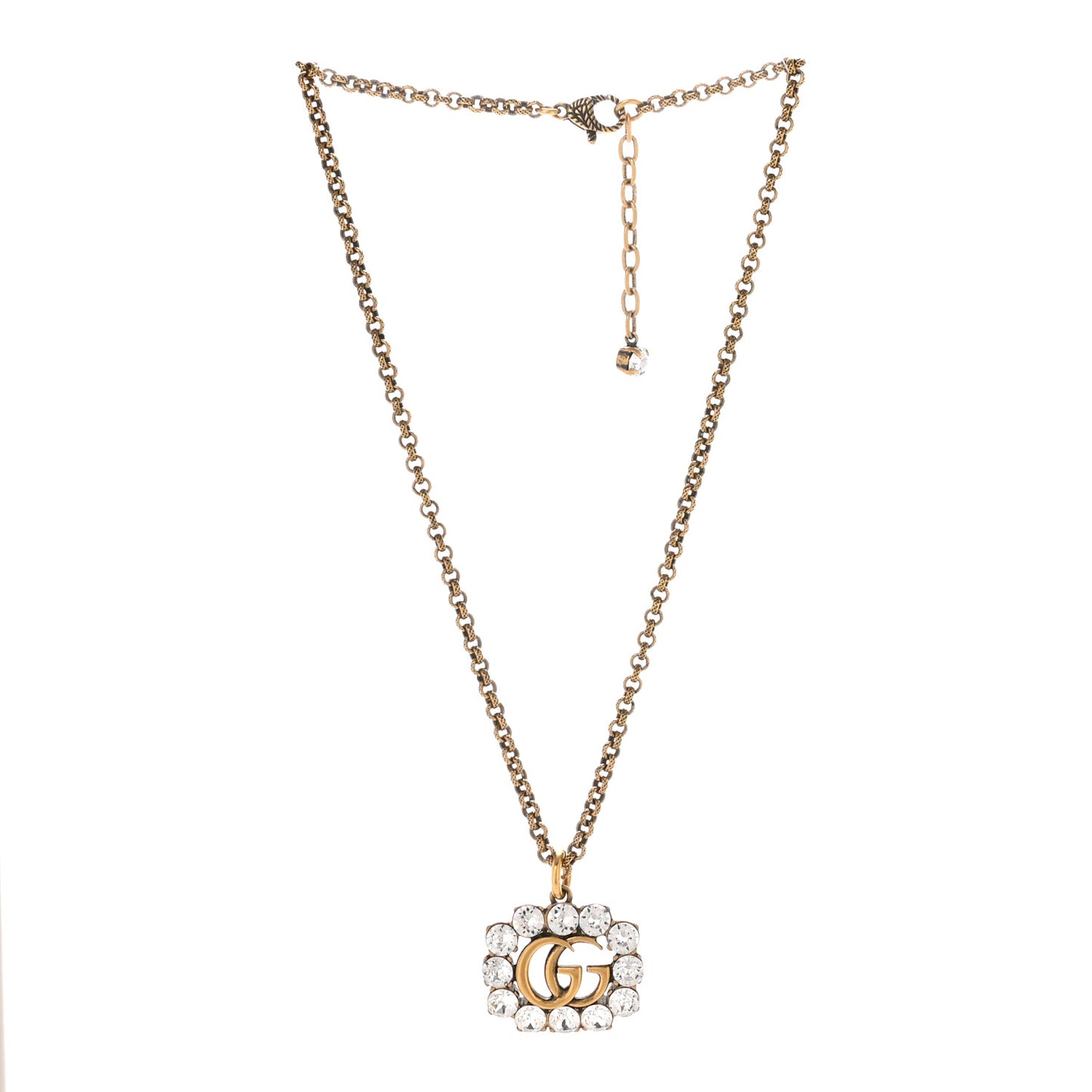 Crystal Embellished Double G Necklace Aged Gold