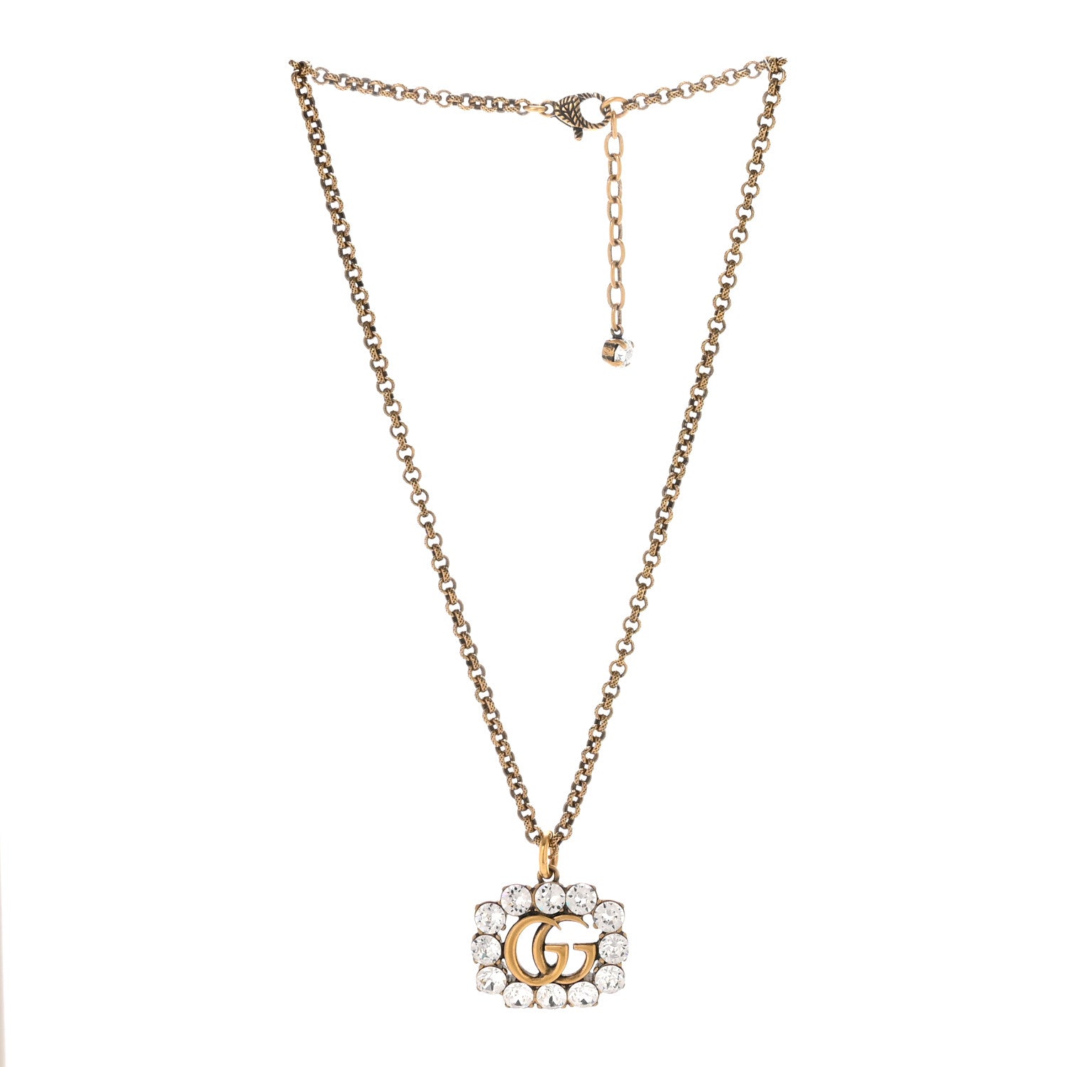 Gucci Crystal Embellished Double G Necklace Aged Gold 3 of 7