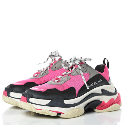 Balenciaga Fabric Mesh Womens Triple S Sneakers 38 Fluo Pink Grey White 3 of 8