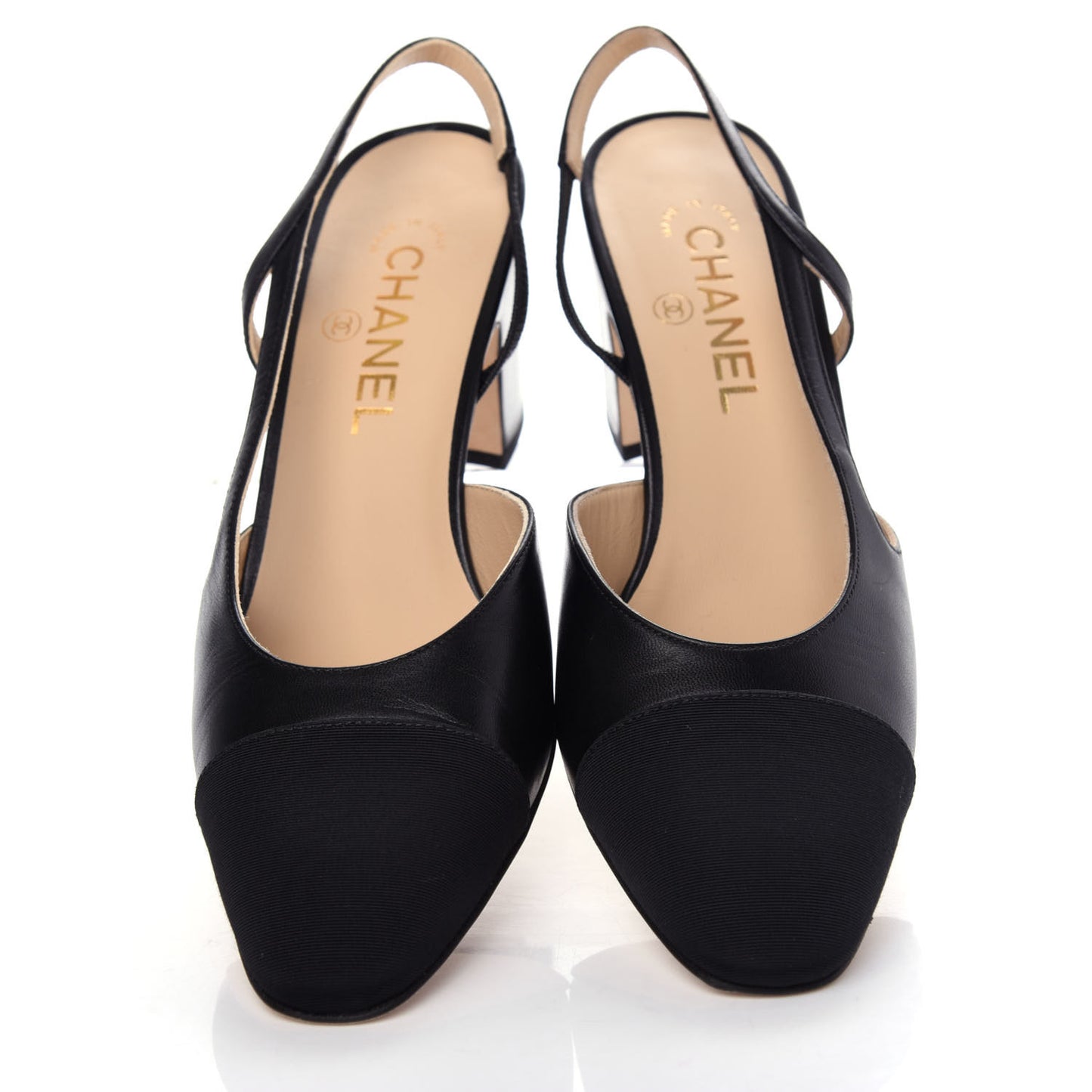 Goatskin Grosgrain Cap Toe CC Slingback Sandals 39.5 Black