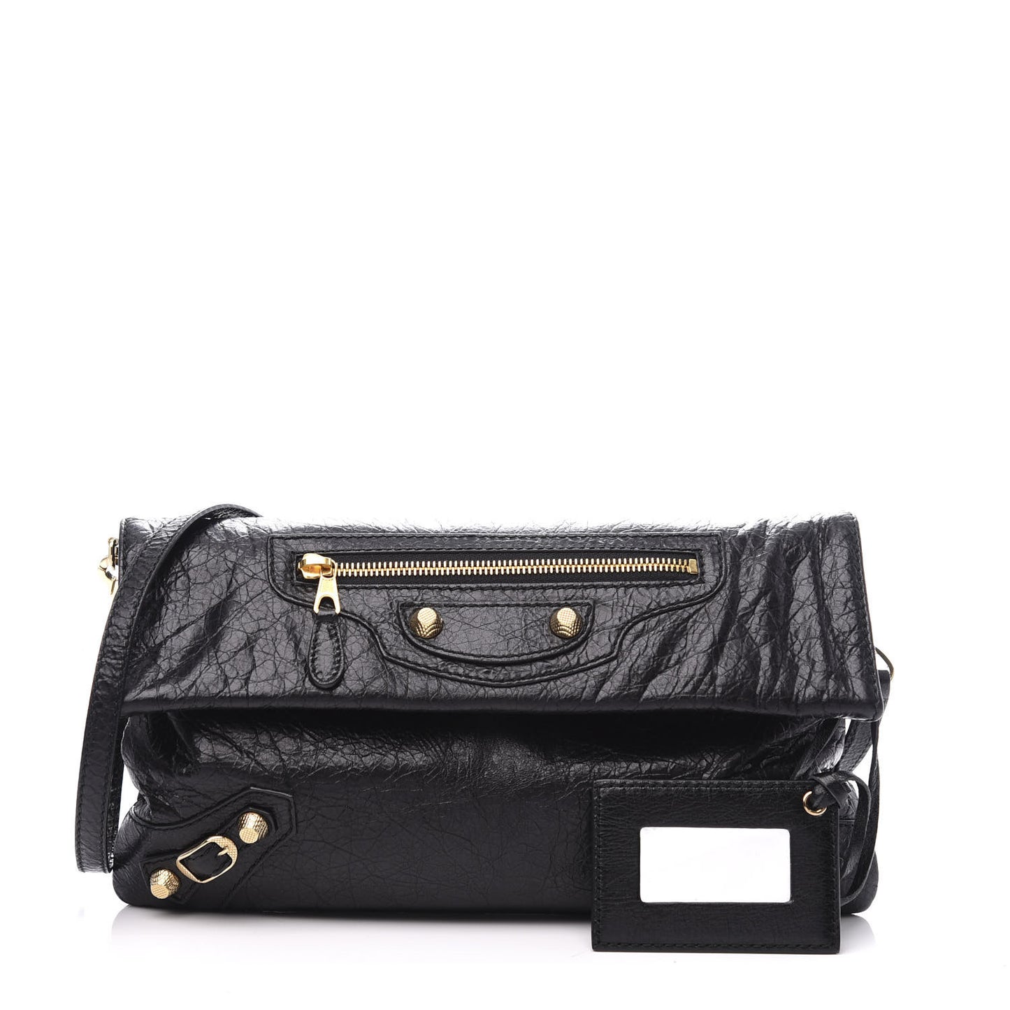Agneau Giant 12 Gold Hardware Envelope Strap Clutch Black