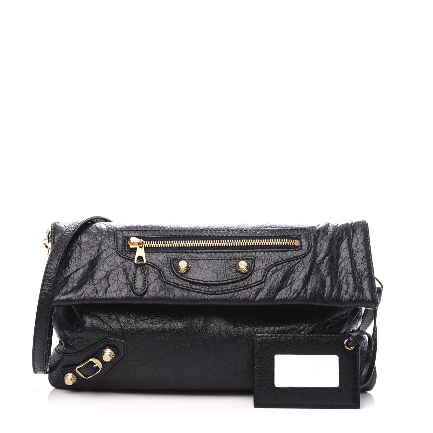 Balenciaga Agneau Giant 12 Gold Hardware Envelope Strap Clutch Black 2 of 10