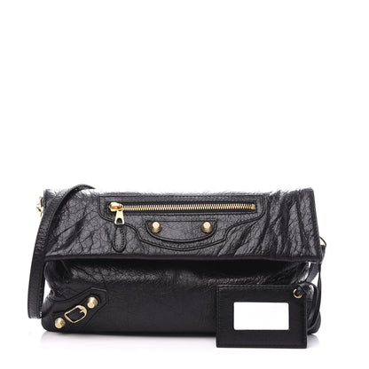 Balenciaga Agneau Giant 12 Gold Hardware Envelope Strap Clutch Black 2 of 10