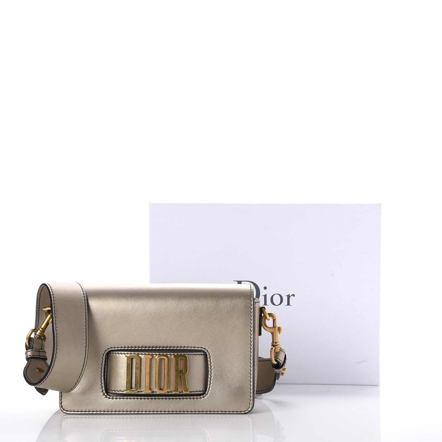 Christian Dior Metallic Smooth Calfskin Dio(r)evolution Flap Bag Gold 13 of 13