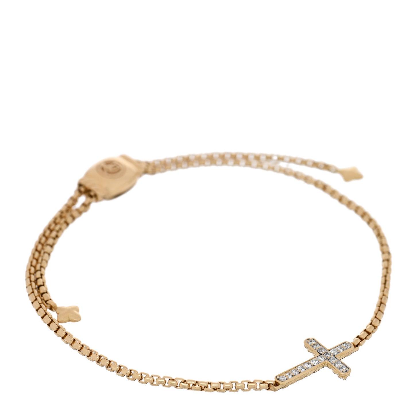 18K Yellow Gold Diamond Petite Pave Cross Chain Bracelet