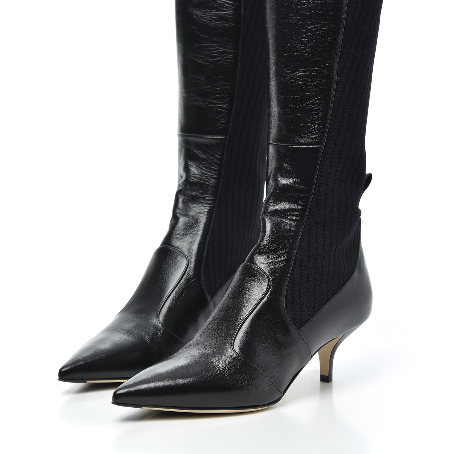 Vitello Lucido Stretch Fabric Logo Rockoko Thigh High Sock Boots 37 Black White