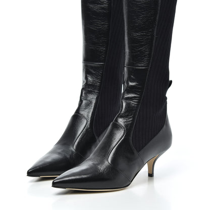 Fendi Vitello Lucido Stretch Fabric Logo Rockoko Thigh High Sock Boots 37 Black White 4 of 10