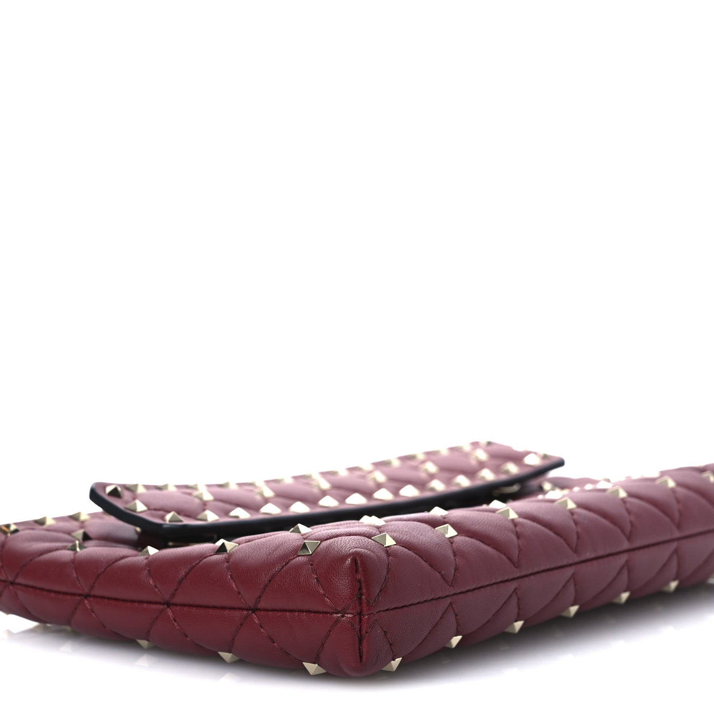 Nappa Rockstud Spike Side Slip Zip Clutch Rubino