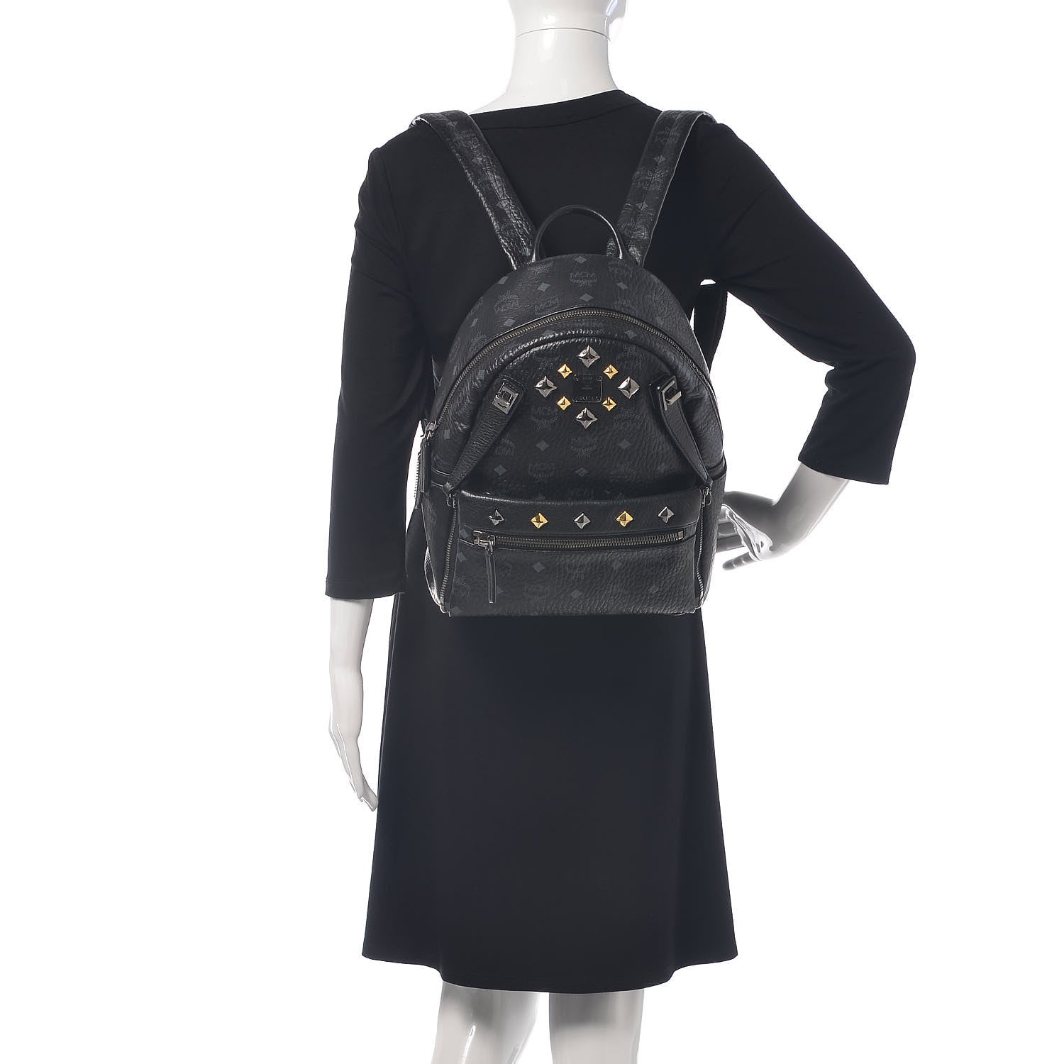 MCM Visetos Studded Small Dual Stark Backpack Black 2 of 13