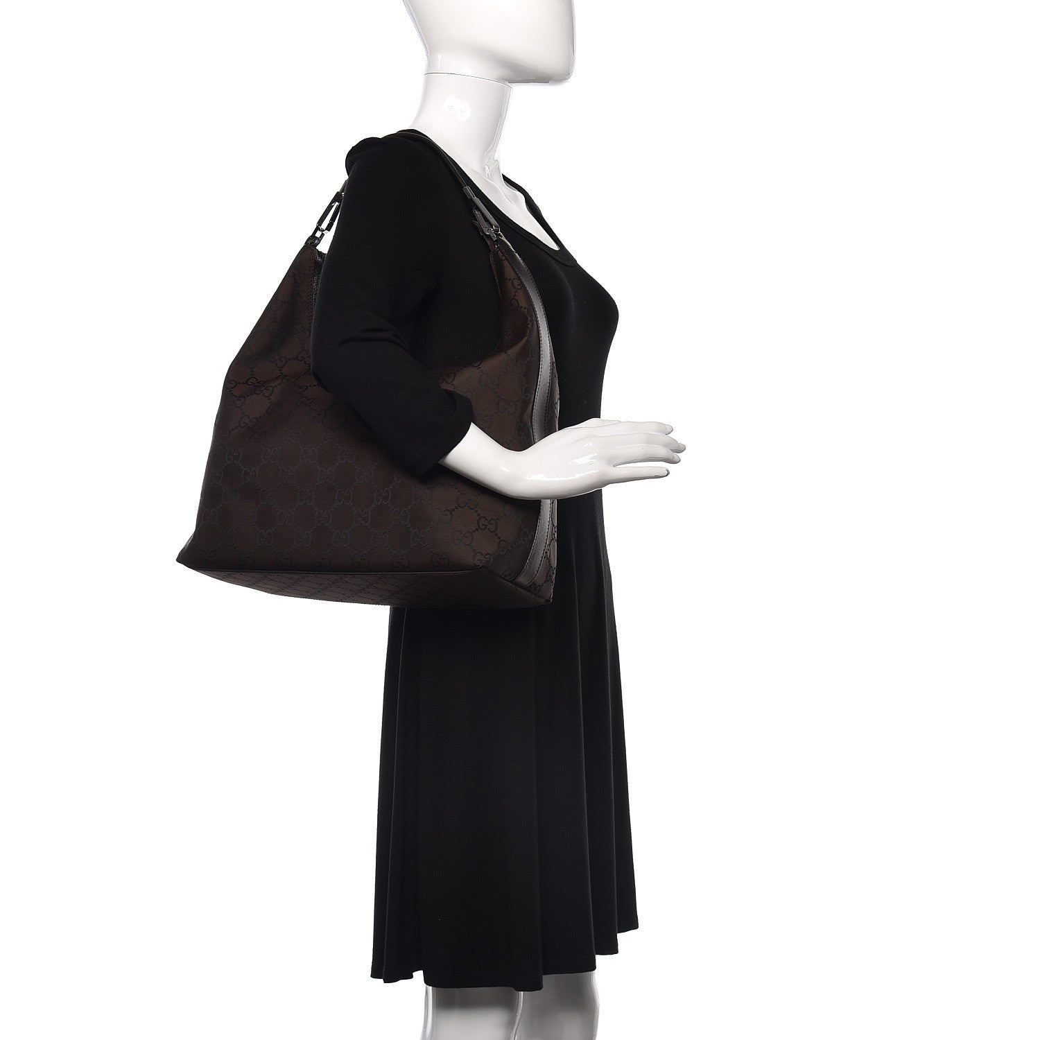 Gucci Nylon Monogram Hobo Dark Brown 2 of 11