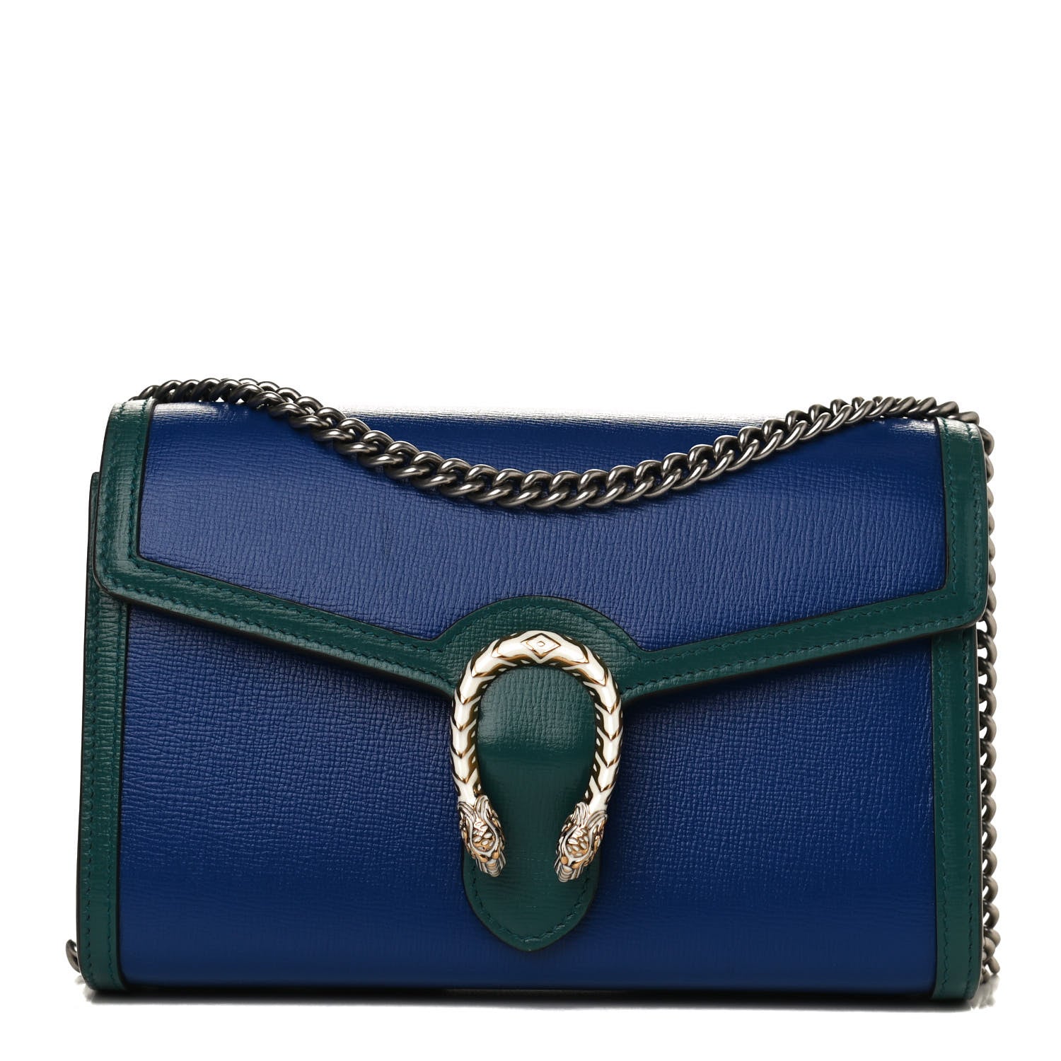 Gucci Azalea Calfskin Enamel Mini Dionysus Chain Wallet Imperial Blue Pavone Off White 1 of 12
