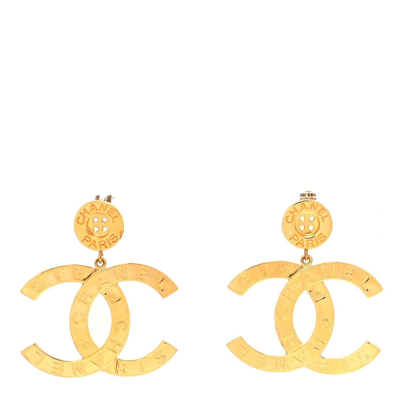 Metal Large Paris Button Earrings Gold
